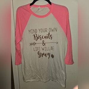 Bella Canvas Pink and White 3/4 Sleeve Tee